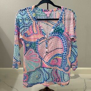 Lilly Pulitzer Linen Egret 3/4 Sleeve Henley